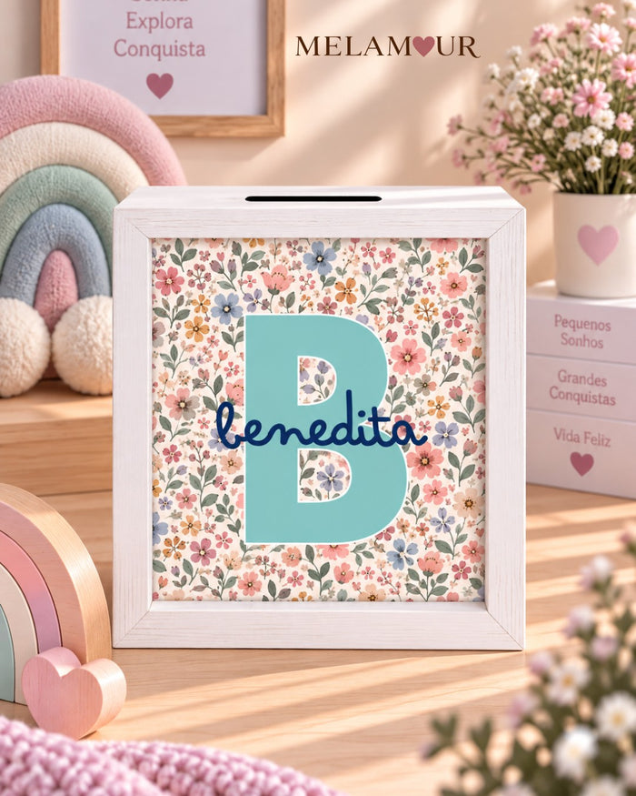 Inicial Floral Verde Água | Mealheiro Personalizado