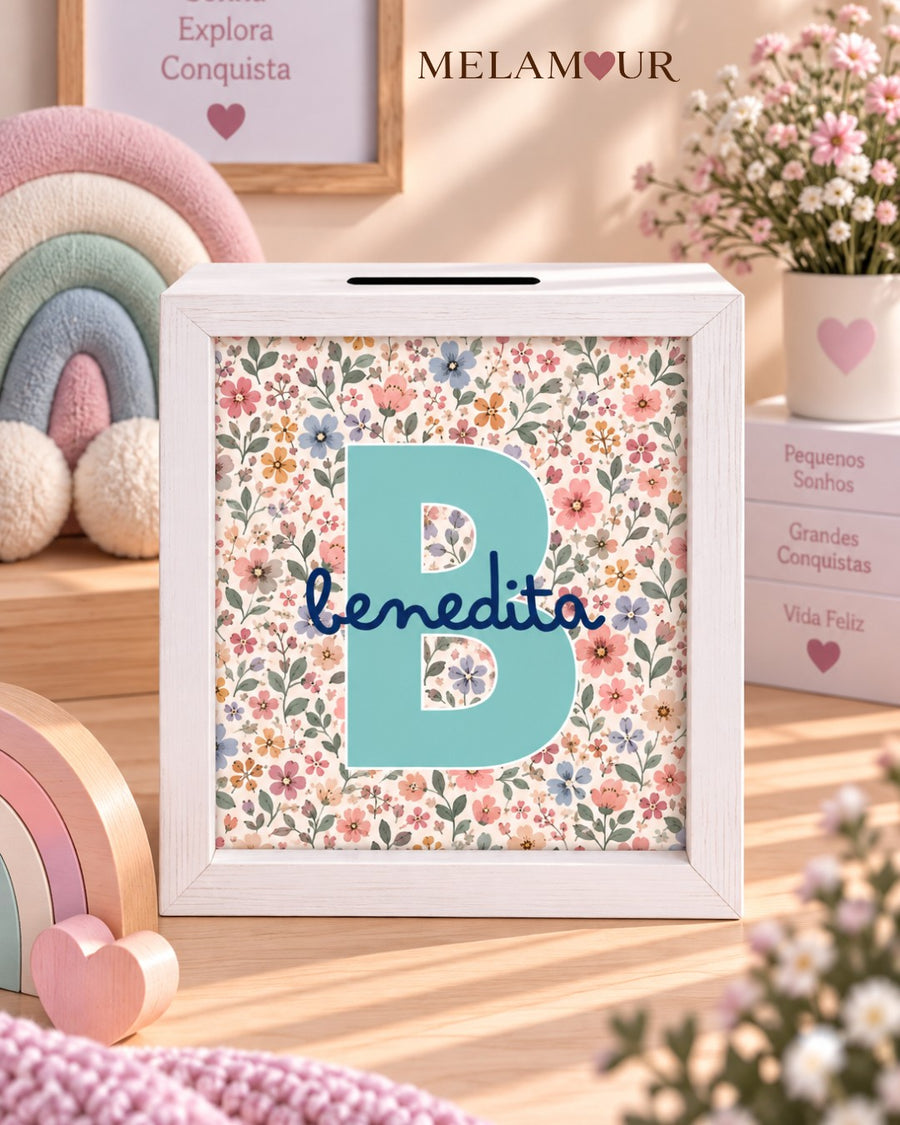 Inicial Floral Verde Água | Mealheiro Personalizado
