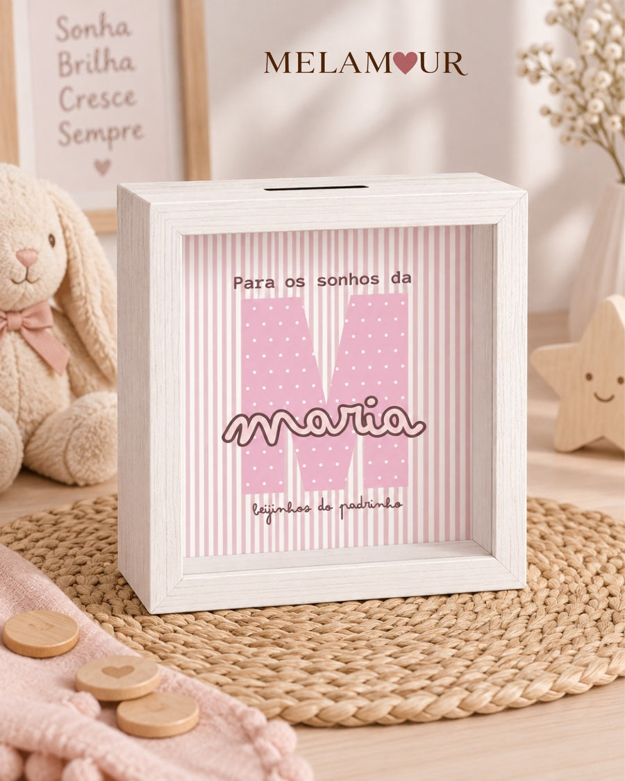 Inicial Rosa com Nome | Mealheiro Personalizado