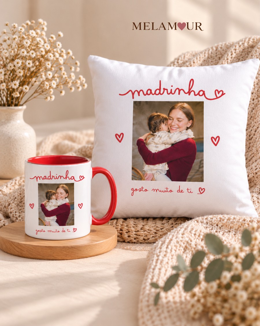 Madrinha, Gosto Muito de Ti | Caneca + Almofada Personalizadas
