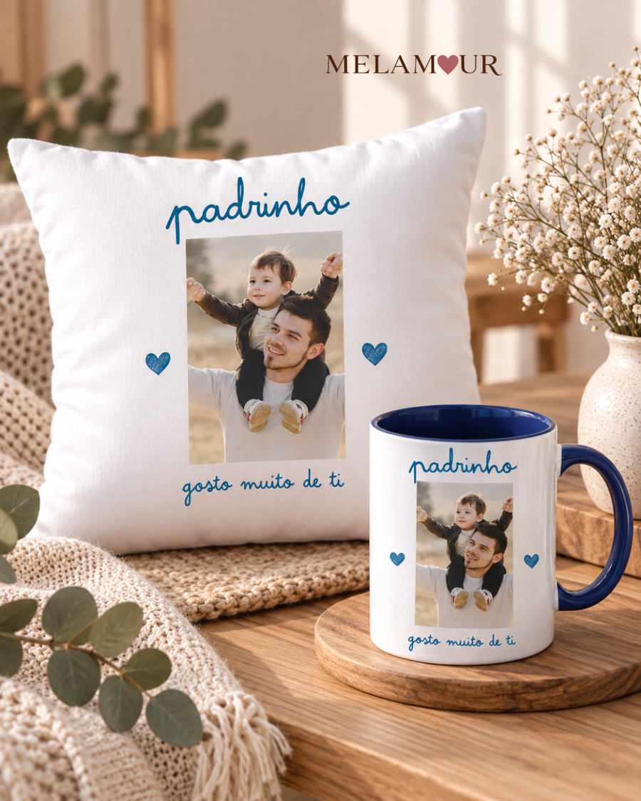 Padrinho, Gosto Muito de Ti | Caneca + Almofada Personalizadas