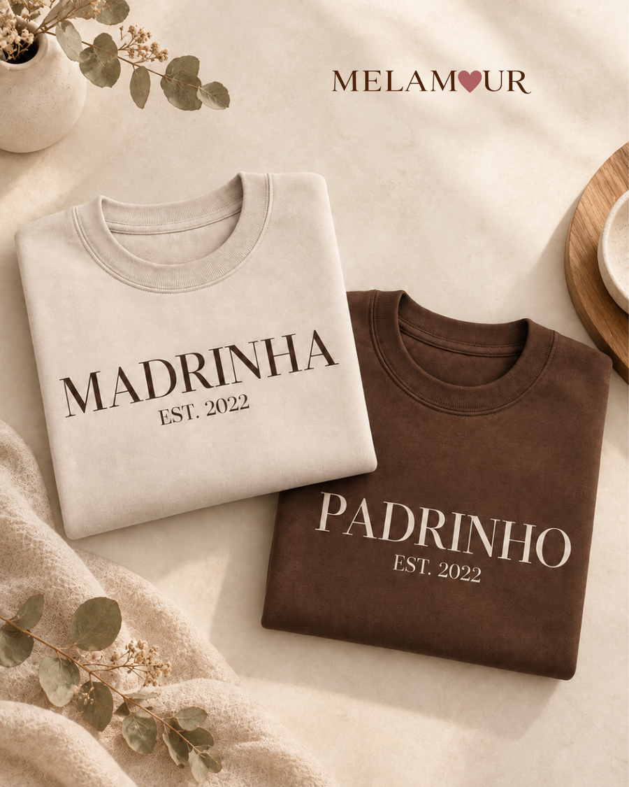 Madrinha · Padrinho Est. [Ano] | Camisolas para Padrinho & Madrinha