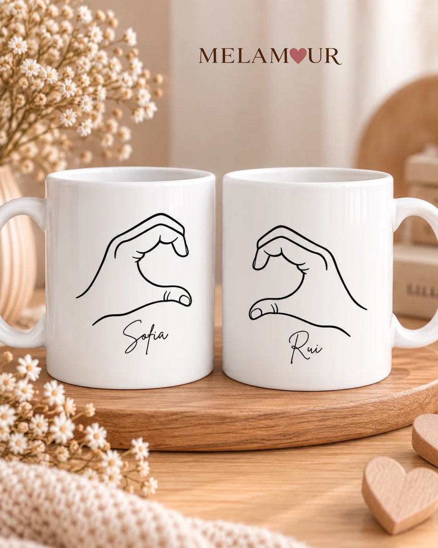 Coração com as Mãos | Conjunto de Canecas para Casal