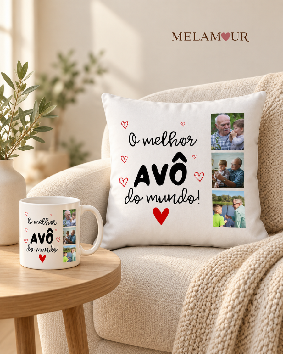 O Melhor Avô do Mundo | Caneca + Almofada com 3 Fotografias