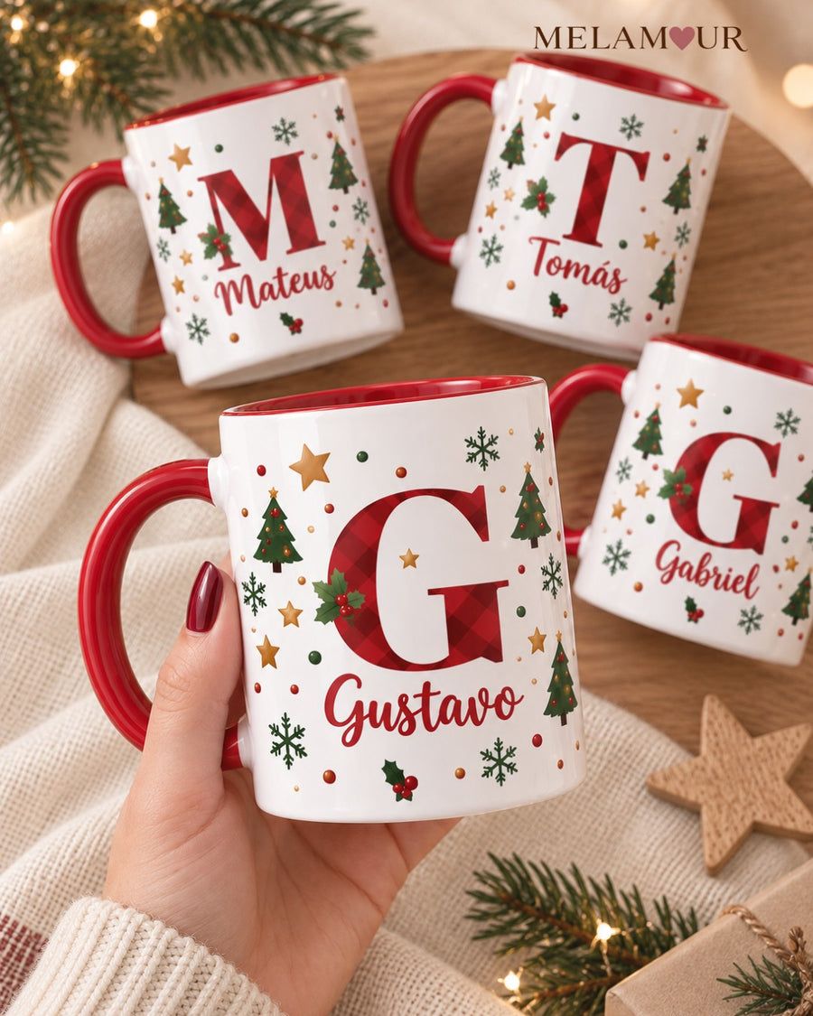Caneca Inicial Xadrez de Natal Personalizada