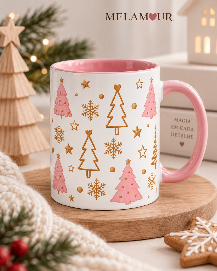 Caneca de Natal Rosa Personalizada