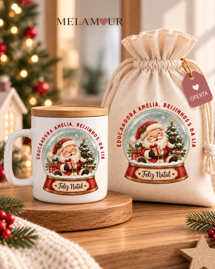 Caneca de Natal para Educadora + Saco de Oferta Personalizado