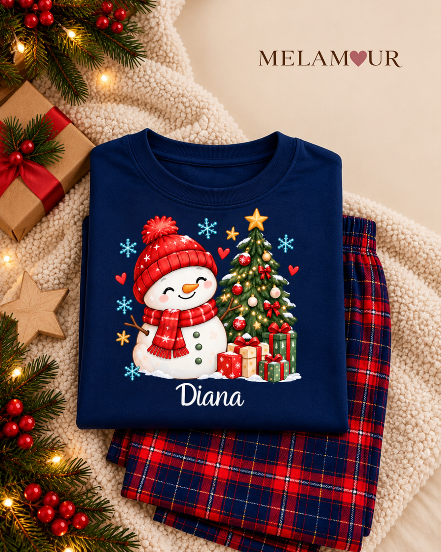 Pijama de Natal · Boneco de Neve com Nome