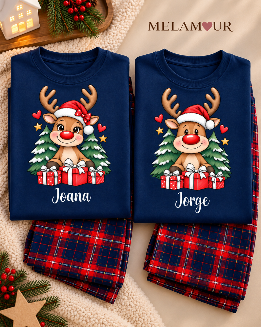 Pijama de Natal · Rena com Gorro e Presentes