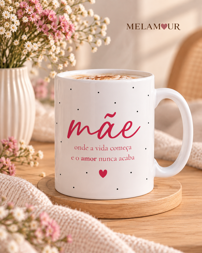 Mãe, Onde a Vida Começa | Caneca Personalizada