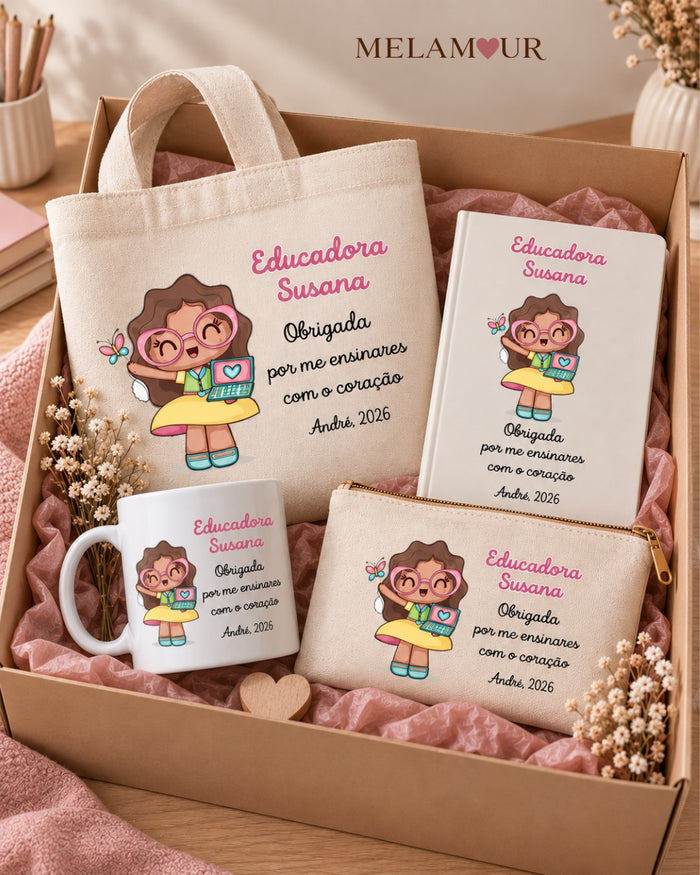 Obrigada por me Ensinares com o Coração | Tote, Caneca, Caderno ou Necessaire