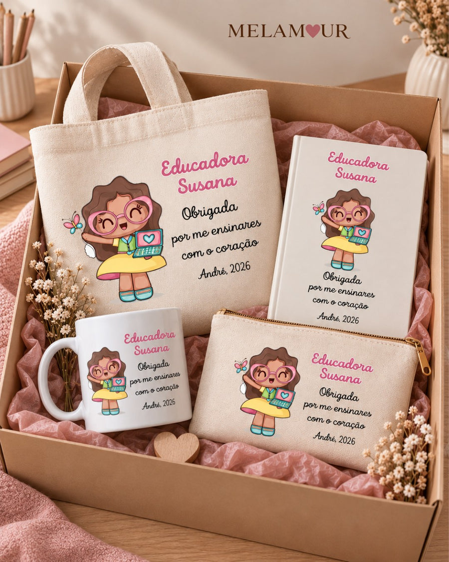 Obrigada por me Ensinares com o Coração | Tote, Caneca, Caderno ou Necessaire