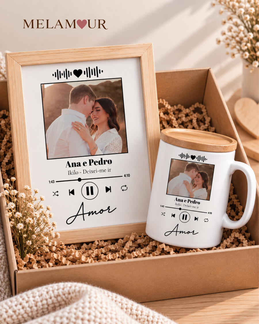 A Nossa Música | Quadro + Caneca com Tampa em Madeira