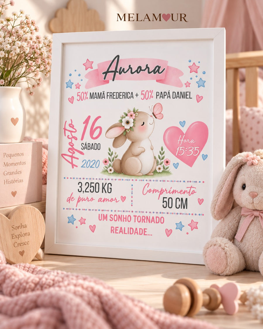 Coelhinha — Primeiro Ano | Quadro Personalizado