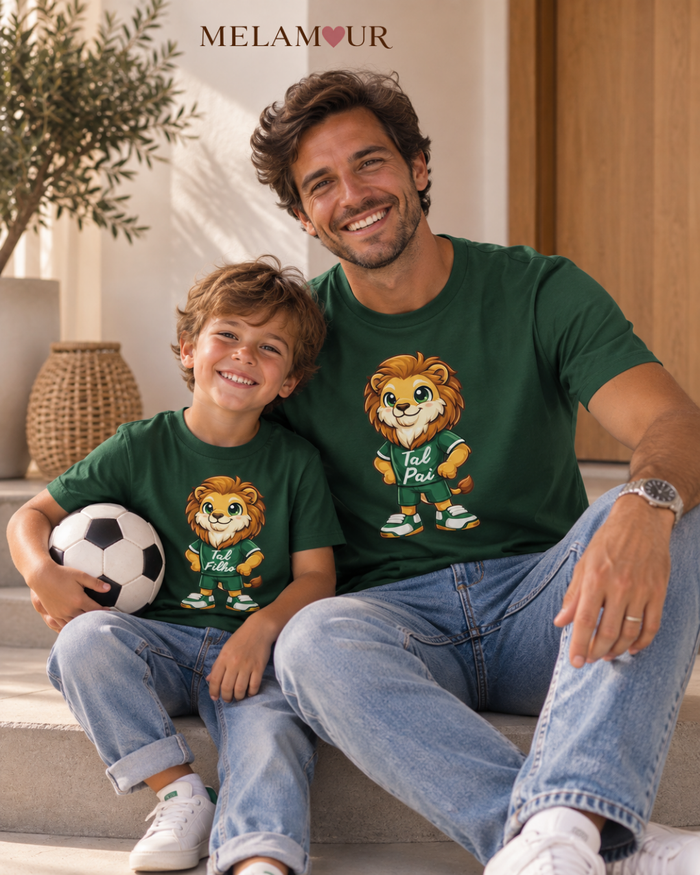 Foto do conjunto Tal Pai, Tal Filho com leão desportivo, da MELAMOUR.