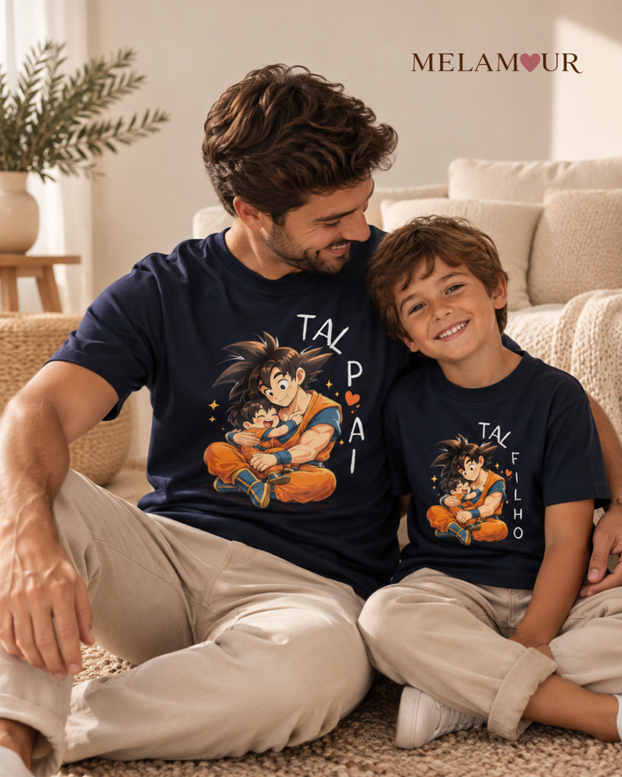 Foto de roupa personalizada Tal Pai, Tal Filho · Sempre Juntos, com pai e filho, da MELAMOUR.