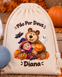 Menina e Urso com Abóboras | Halloween