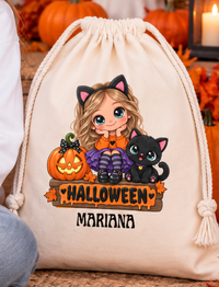 Menina e Gato Preto Halloween | Halloween