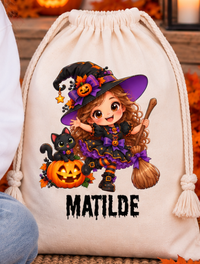 Bruxinha com Vassoura e Gato | Halloween