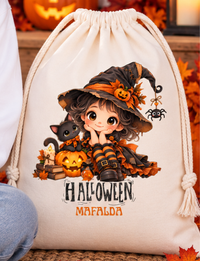 Bruxinha de Chapéu com Gato | Halloween